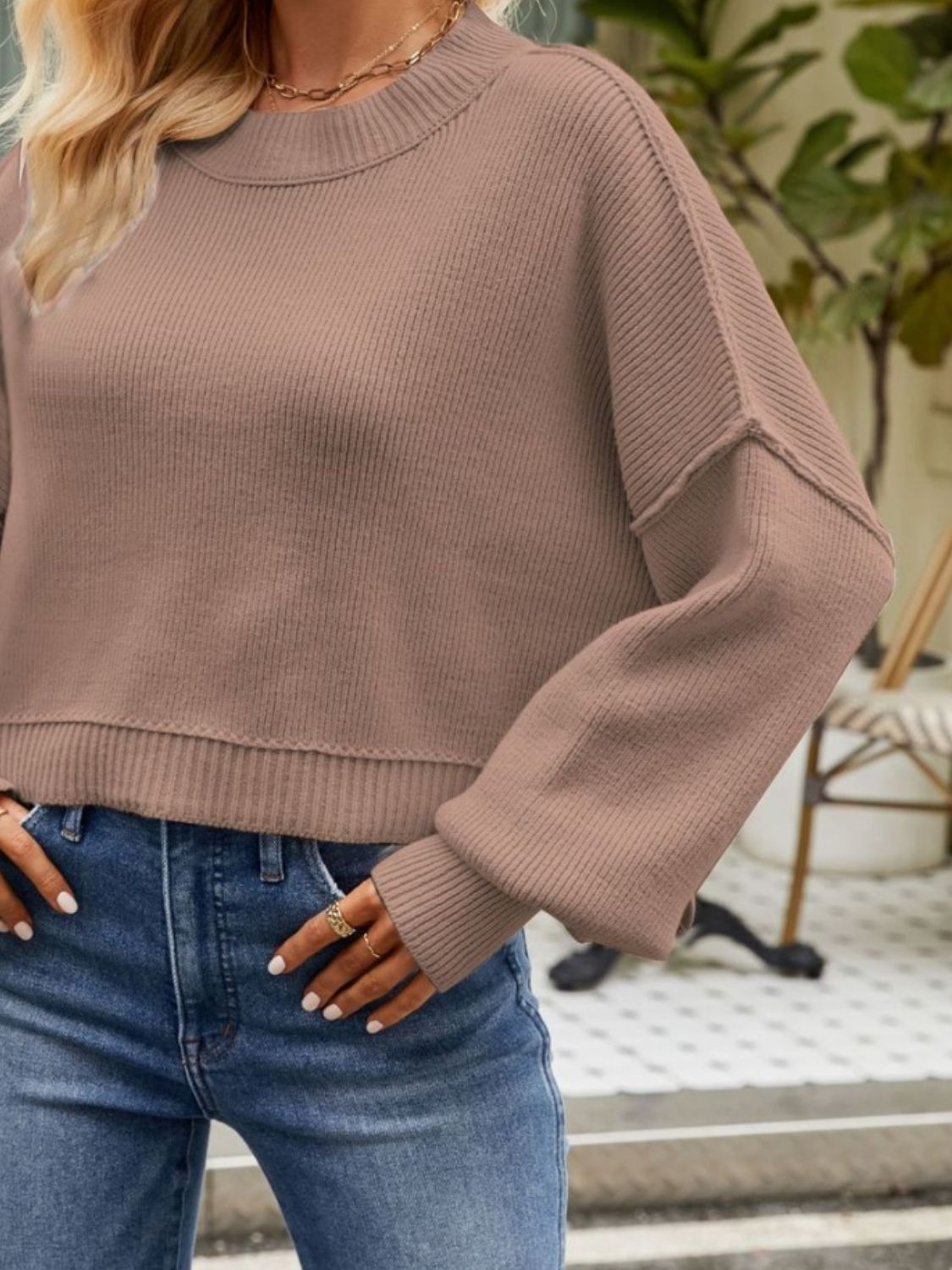 Round Neck Dropped Shoulder Sweater-Krush Kandy, Women's Online Fashion Boutique Located in Phoenix, Arizona (Scottsdale Area)