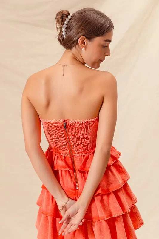 SO ME Strapless Ruffle Layered Game Day Cheer Up Dress-Dresses-Krush Kandy, Women's Online Fashion Boutique Located in Phoenix, Arizona (Scottsdale Area)