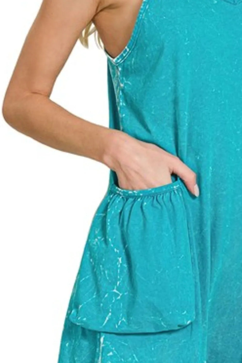 Zenana Acid Crinkle Washed Spaghetti Strap Romper-Jumpsuits & Rompers-Krush Kandy, Women's Online Fashion Boutique Located in Phoenix, Arizona (Scottsdale Area)