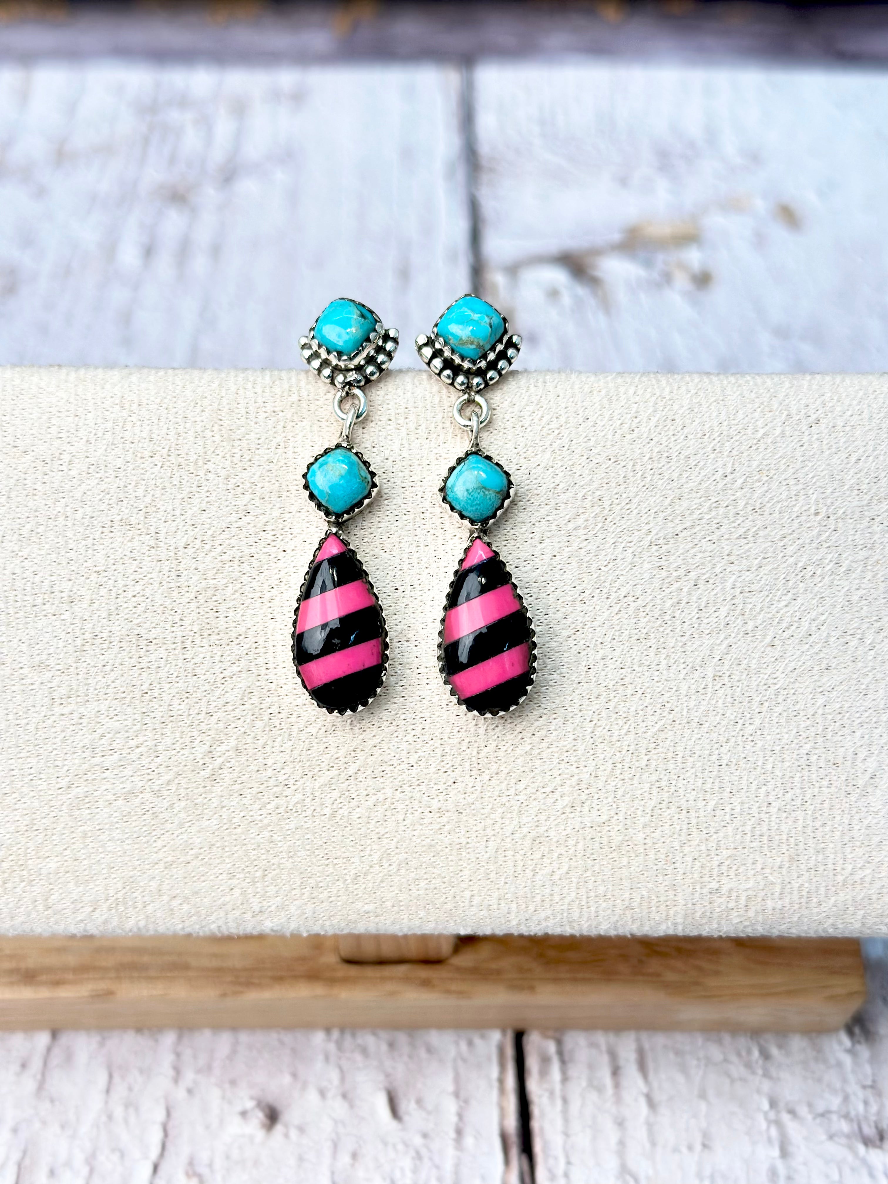 Stand Out Turquoise & Stripe Earrings-Earrings-Krush Kandy, Women's Online Fashion Boutique Located in Phoenix, Arizona (Scottsdale Area)