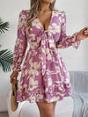 Tied Ruffled Printed Long Sleeve Dress-Krush Kandy, Women's Online Fashion Boutique Located in Phoenix, Arizona (Scottsdale Area)