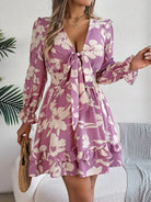 Tied Ruffled Printed Long Sleeve Dress-Krush Kandy, Women's Online Fashion Boutique Located in Phoenix, Arizona (Scottsdale Area)