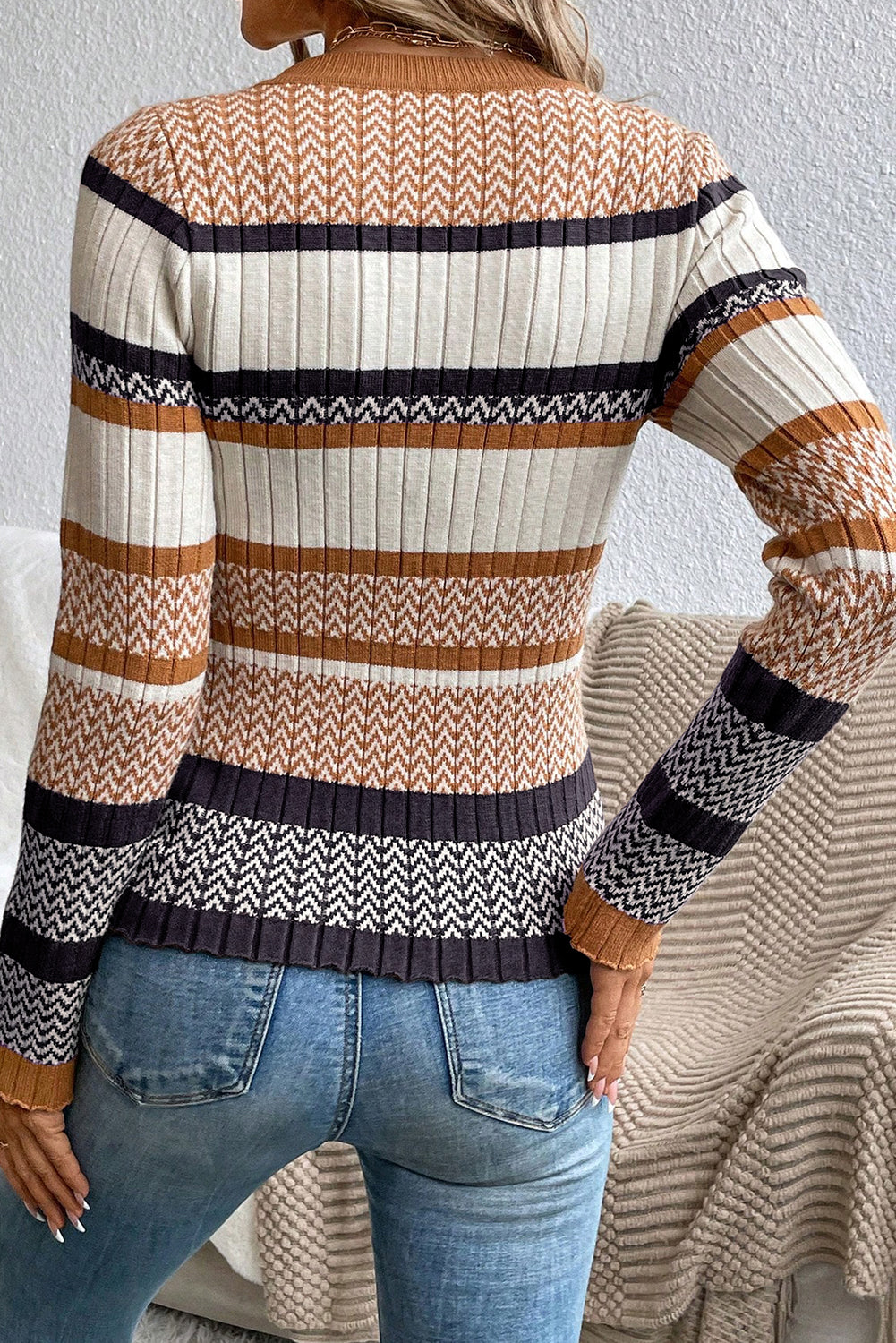 Colorblock Striped Ribbed Knit Sweater-Long Sleeve Tops-Krush Kandy, Women's Online Fashion Boutique Located in Phoenix, Arizona (Scottsdale Area)