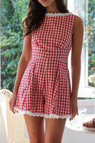 Lace Detail Plaid Sleeveless Romper-Tops-Krush Kandy, Women's Online Fashion Boutique Located in Phoenix, Arizona (Scottsdale Area)