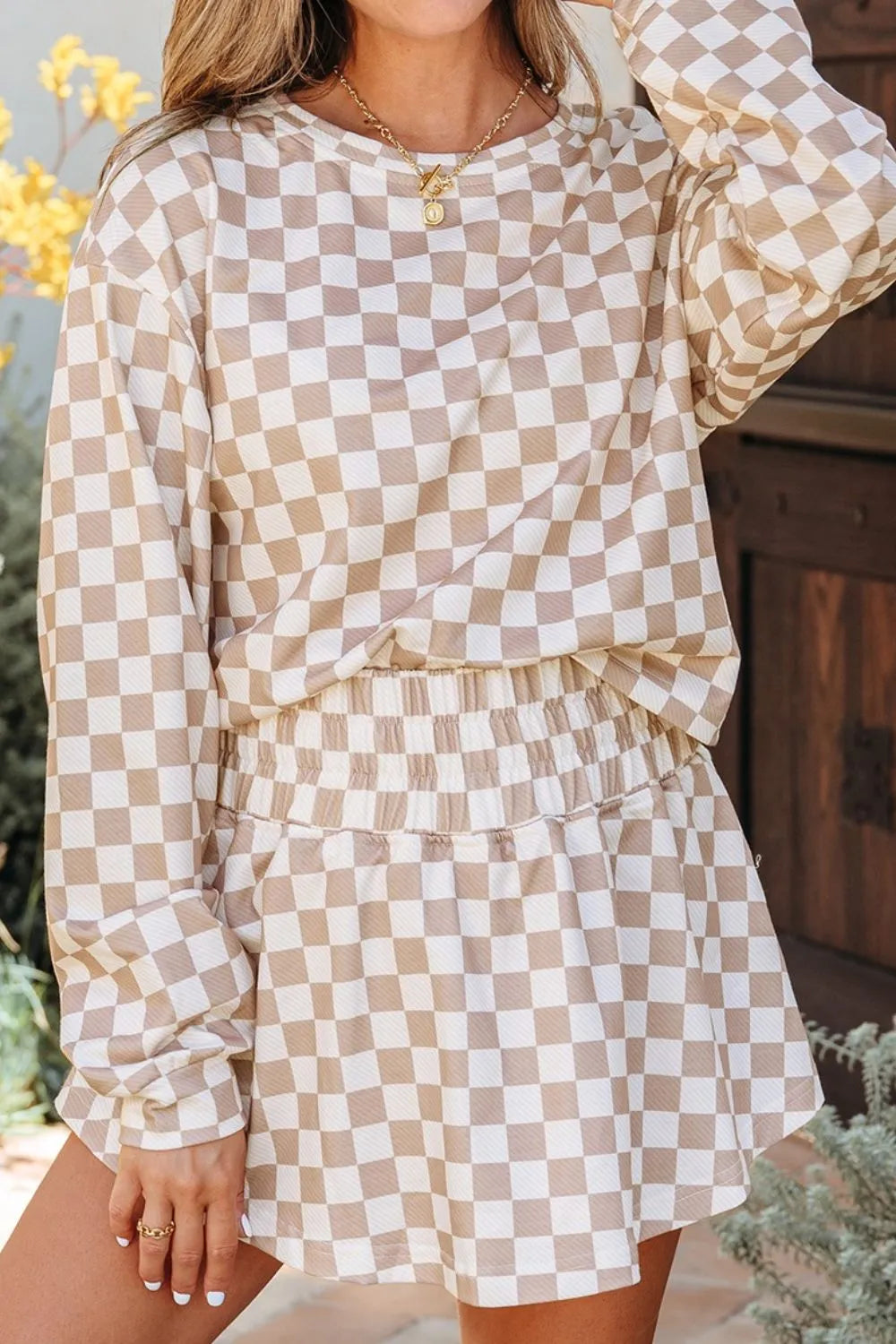 Checkered Long Sleeve Top and Skirt Two-Piece Set-2 Piece Outfit Sets-Krush Kandy, Women's Online Fashion Boutique Located in Phoenix, Arizona (Scottsdale Area)