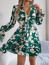 Tied Ruffled Printed Long Sleeve Dress-Krush Kandy, Women's Online Fashion Boutique Located in Phoenix, Arizona (Scottsdale Area)