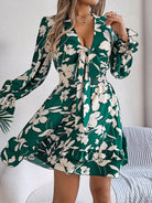 Tied Ruffled Printed Long Sleeve Dress-Krush Kandy, Women's Online Fashion Boutique Located in Phoenix, Arizona (Scottsdale Area)