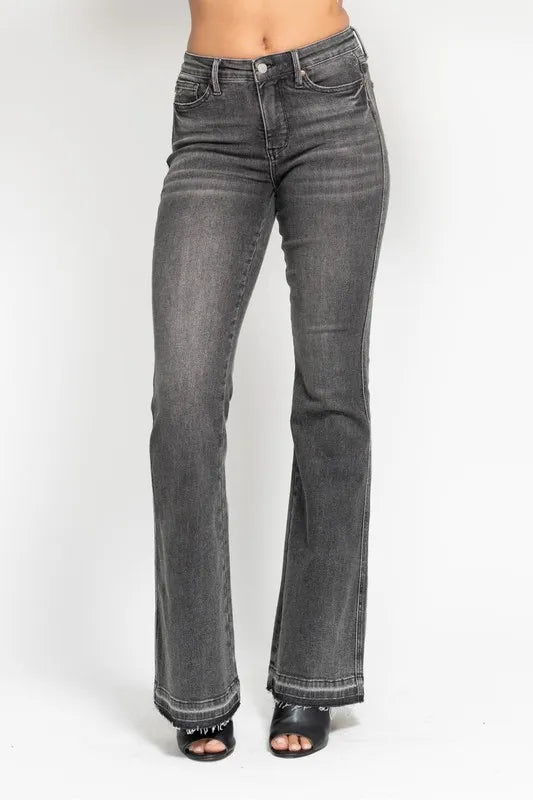 Judy Blue Full Size Mid Rise Tummy Control Washed Gray Release Hem Flare Jeans Plus Size-Denim-Krush Kandy, Women's Online Fashion Boutique Located in Phoenix, Arizona (Scottsdale Area)