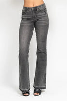 Judy Blue Full Size Mid Rise Tummy Control Washed Gray Release Hem Flare Jeans Plus Size-Denim-Krush Kandy, Women's Online Fashion Boutique Located in Phoenix, Arizona (Scottsdale Area)