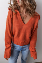 Rust Orange V-Neck Collar Knit Sweater-Sweaters-Krush Kandy, Women's Online Fashion Boutique Located in Phoenix, Arizona (Scottsdale Area)