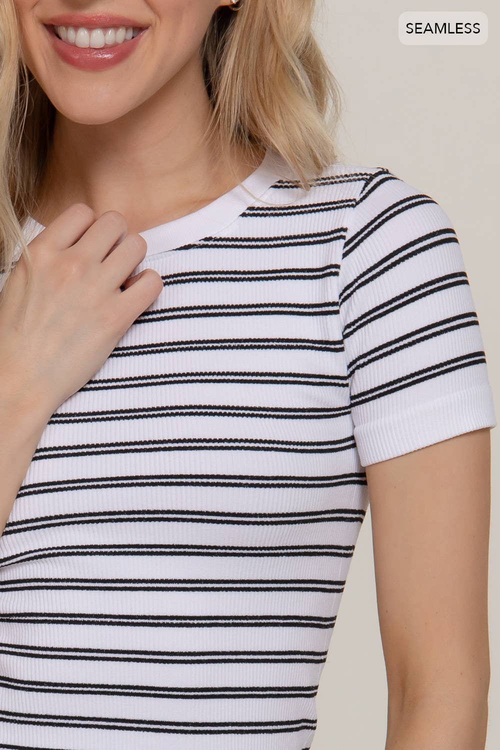 Short Sleeve Crew Neck Striped Seamless Top-Tops-Krush Kandy, Women's Online Fashion Boutique Located in Phoenix, Arizona (Scottsdale Area)