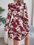 Tied Ruffled Printed Long Sleeve Dress-Krush Kandy, Women's Online Fashion Boutique Located in Phoenix, Arizona (Scottsdale Area)