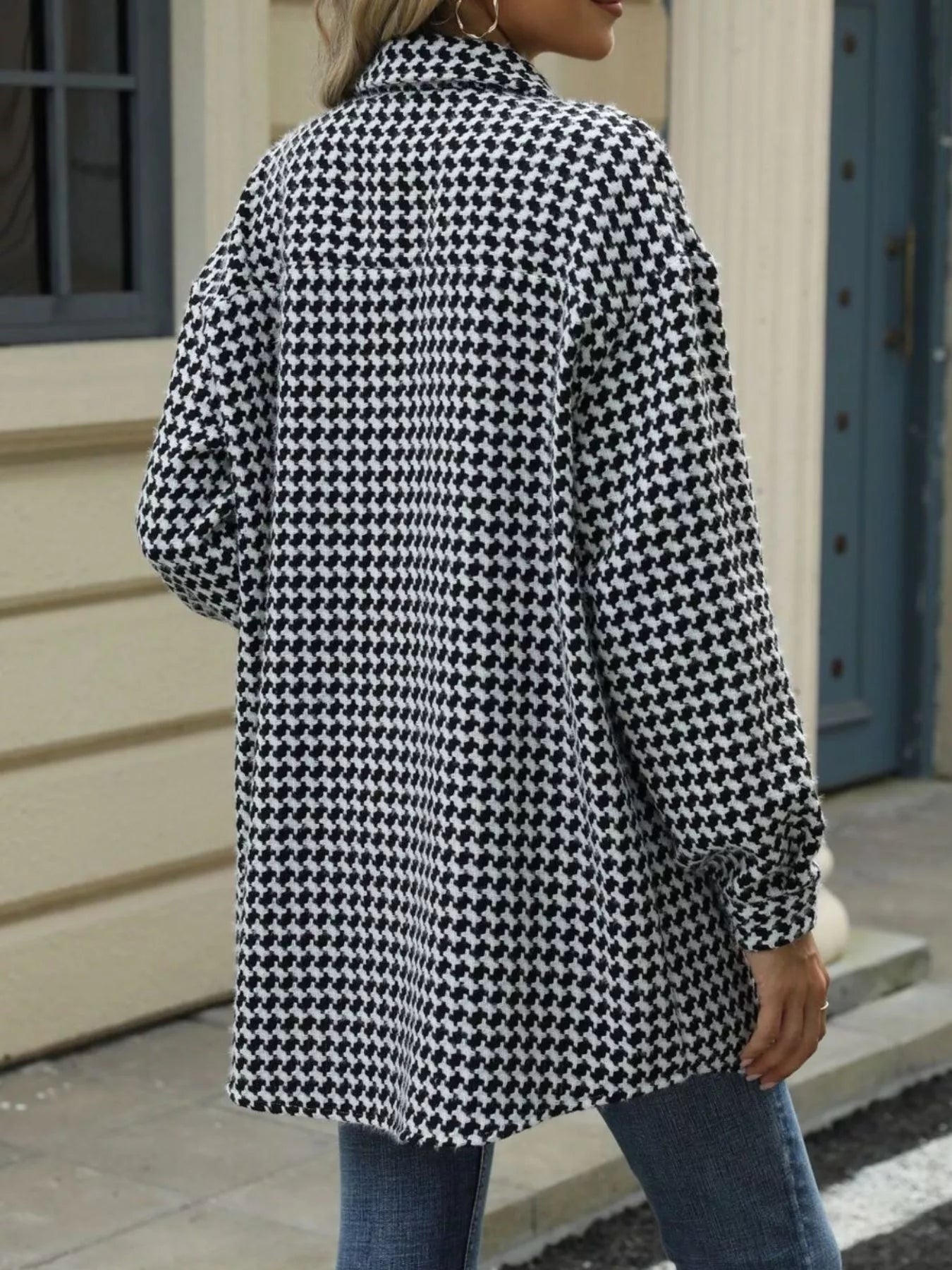 Houndstooth Button Up Long Sleeve Coat-Jacket-Krush Kandy, Women's Online Fashion Boutique Located in Phoenix, Arizona (Scottsdale Area)