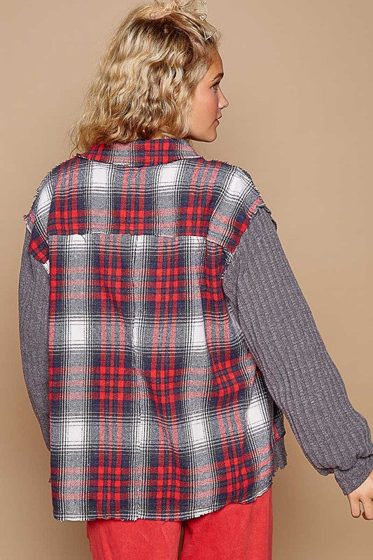 POL Oversized Plaid Contrast Button Down Jacket-Jackets-Krush Kandy, Women's Online Fashion Boutique Located in Phoenix, Arizona (Scottsdale Area)