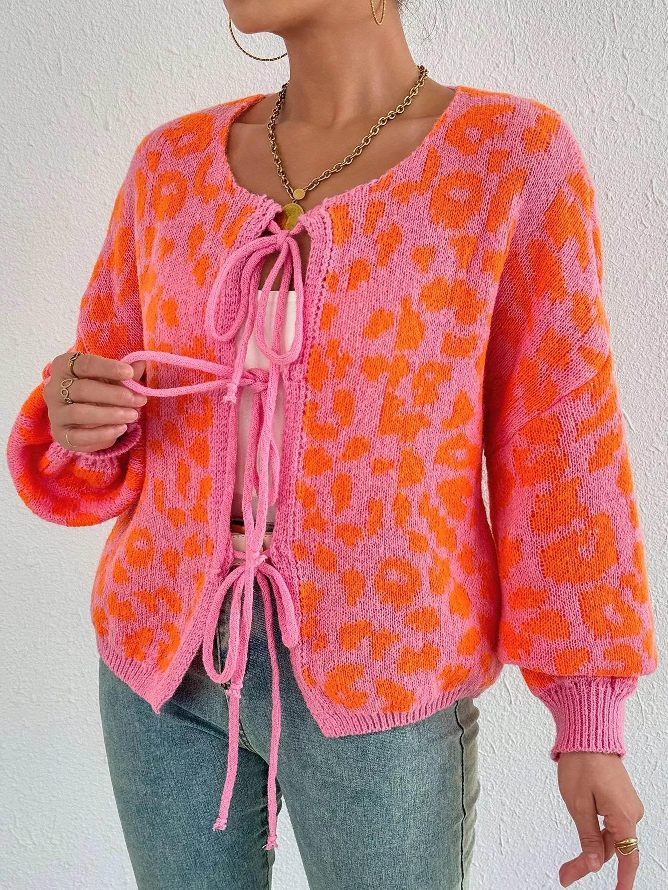 Leopard Tie Front Cardigan-Sweater-Krush Kandy, Women's Online Fashion Boutique Located in Phoenix, Arizona (Scottsdale Area)