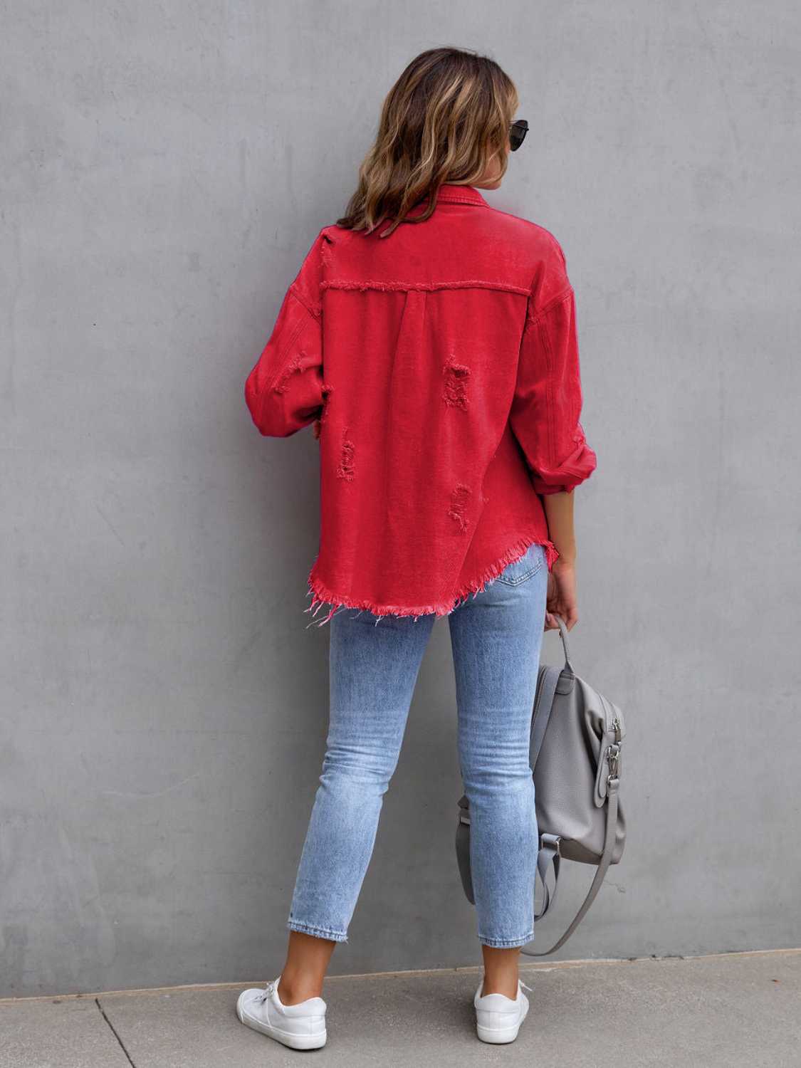 Distressed Drop Shoulder Denim Jacket-Krush Kandy, Women's Online Fashion Boutique Located in Phoenix, Arizona (Scottsdale Area)