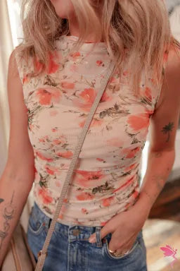 Red Mesh Floral Printed Slim Fit Tank Top-Tops-Krush Kandy, Women's Online Fashion Boutique Located in Phoenix, Arizona (Scottsdale Area)