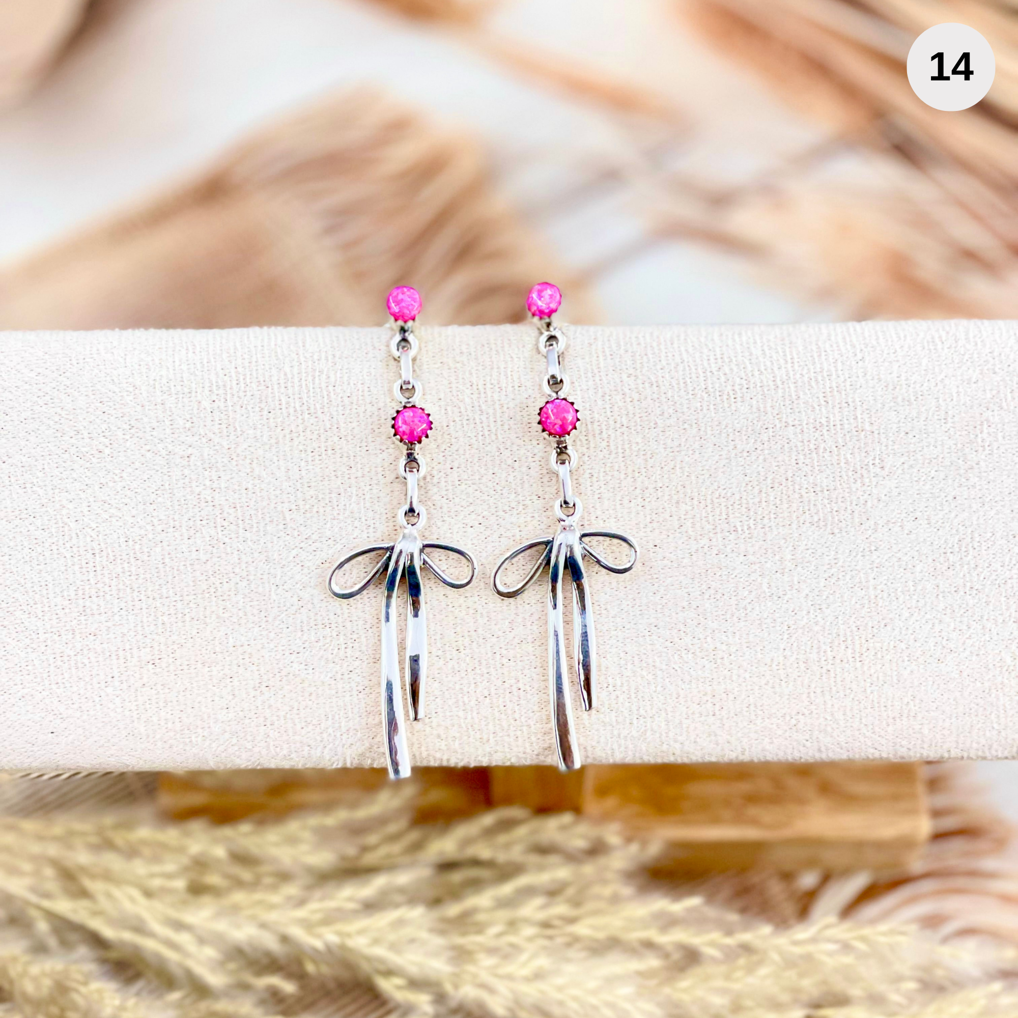 Neon Pink Opal & Bow Drop Earrings-Stud Earrings-Krush Kandy, Women's Online Fashion Boutique Located in Phoenix, Arizona (Scottsdale Area)