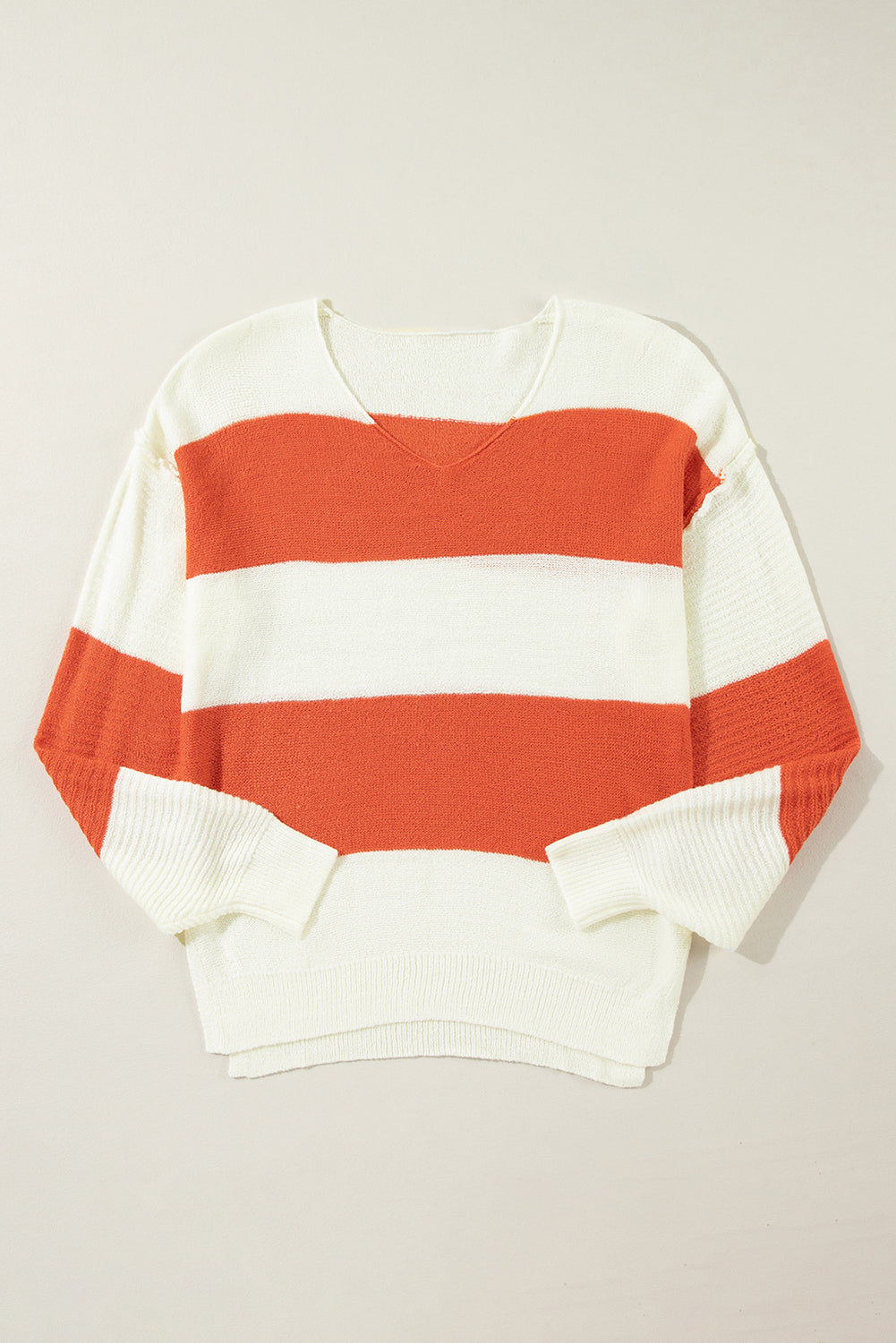 Harvest Stripe V-Neck Sweater | Orange & Ivory Fall Knit | Krush