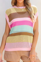 Openwork Round Neck Striped Knit Cover Up-Tops-Krush Kandy, Women's Online Fashion Boutique Located in Phoenix, Arizona (Scottsdale Area)