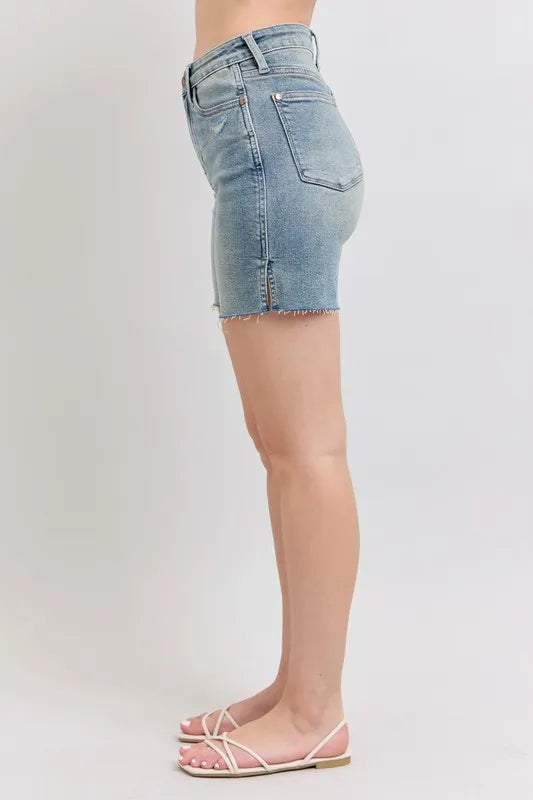 Judy Blue Full Size High Waist Vintage Wash Side Slit Denim Shorts Plus Size-Denim-Krush Kandy, Women's Online Fashion Boutique Located in Phoenix, Arizona (Scottsdale Area)