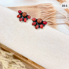 Red Opal & Sunstone Half Cluster Earrings-Stud Earrings-Krush Kandy, Women's Online Fashion Boutique Located in Phoenix, Arizona (Scottsdale Area)