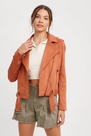 Oversized Faux Suede Biker Jacket