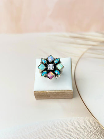 Multi Opal & Crystal Cluster Rings