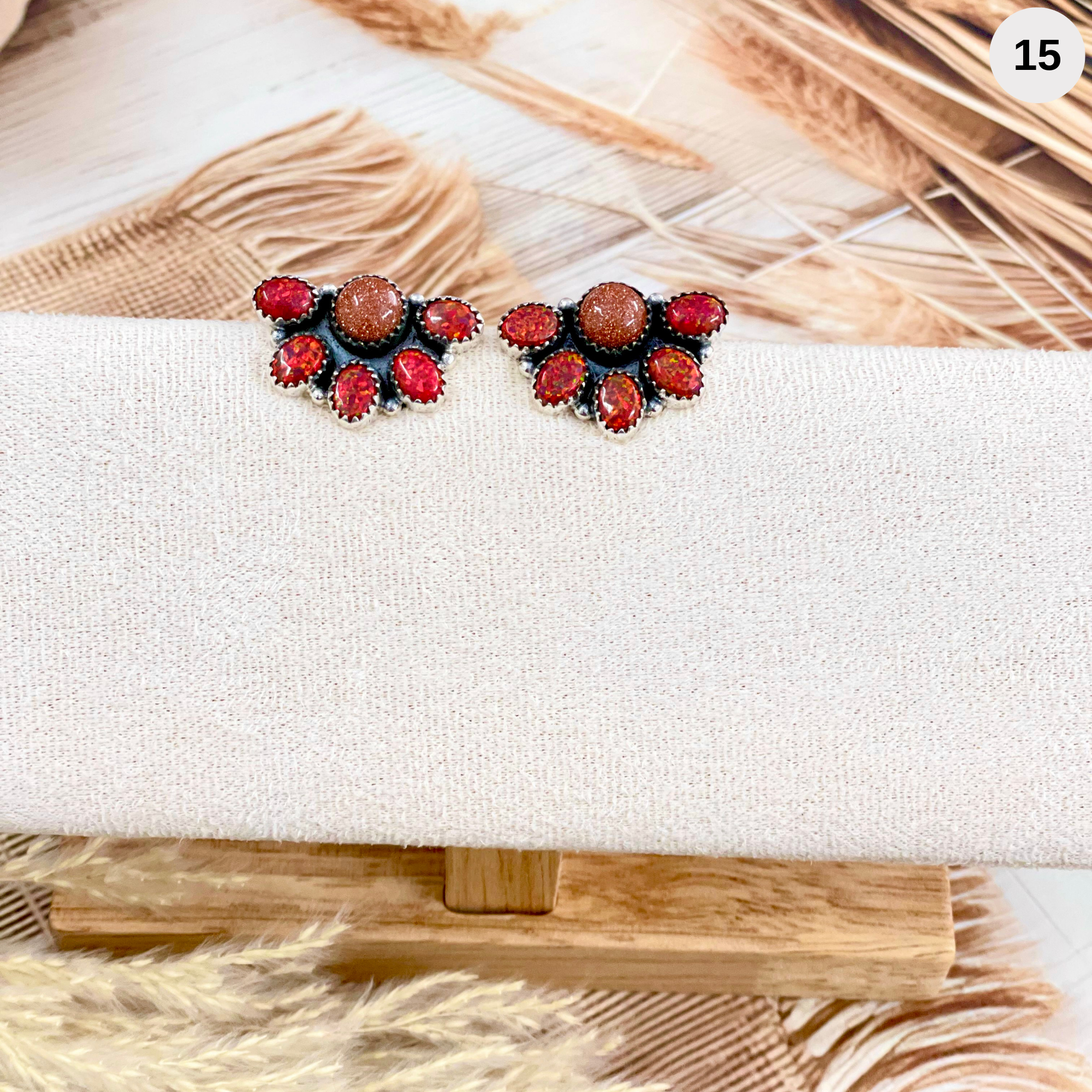 Red Opal & Sunstone Half Cluster Earrings-Stud Earrings-Krush Kandy, Women's Online Fashion Boutique Located in Phoenix, Arizona (Scottsdale Area)