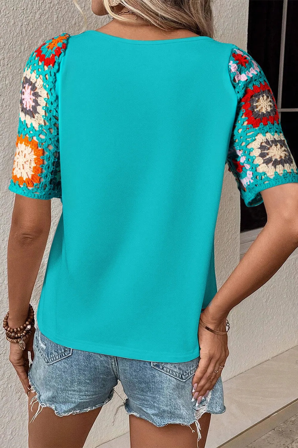 Retro Bloom Crochet Sleeve Tee-Tops-Krush Kandy, Women's Online Fashion Boutique Located in Phoenix, Arizona (Scottsdale Area)