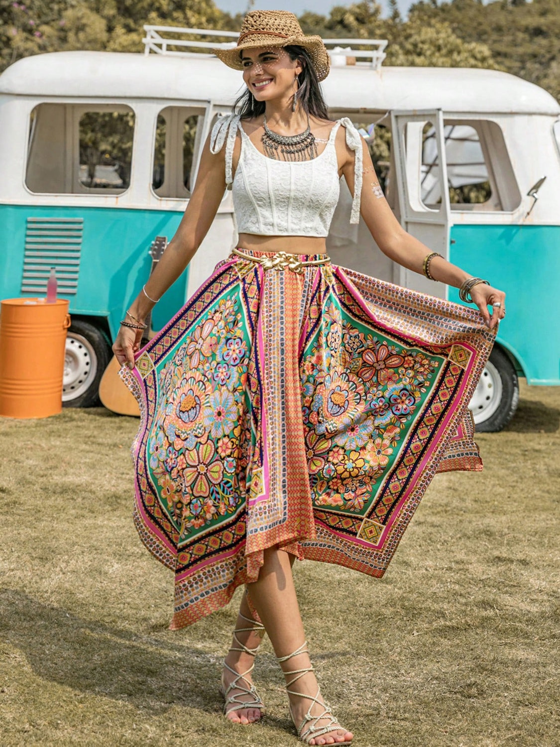 Printed High Waist Handkerchief Hem Skirt-Skirts-Krush Kandy, Women's Online Fashion Boutique Located in Phoenix, Arizona (Scottsdale Area)