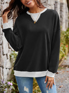 Lovelet Contrast Round Neck Long Sleeve Sweatshirt-Krush Kandy, Women's Online Fashion Boutique Located in Phoenix, Arizona (Scottsdale Area)