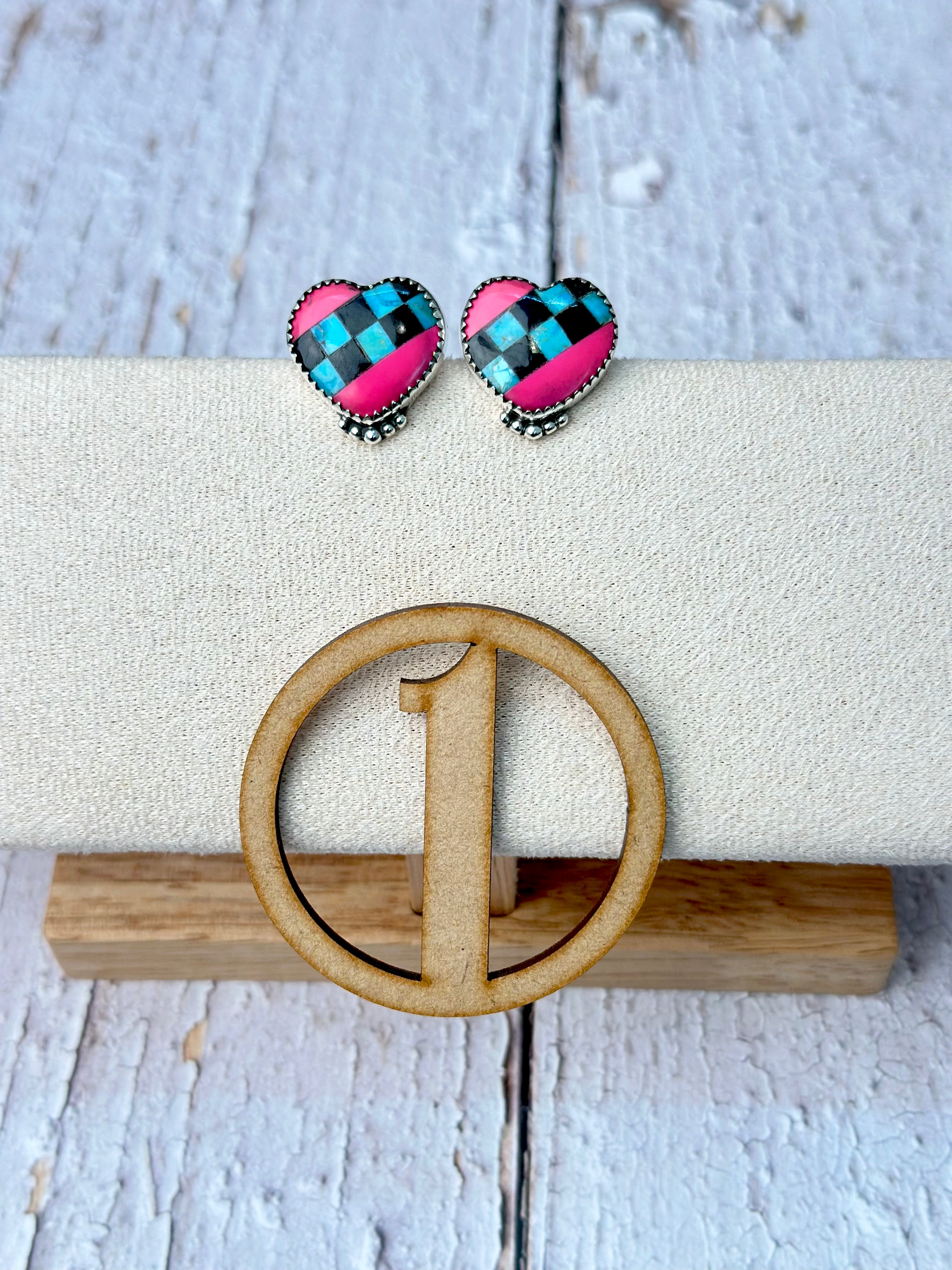 Kandy Hearts Stripe & Checkered Earrings-Earrings-Krush Kandy, Women's Online Fashion Boutique Located in Phoenix, Arizona (Scottsdale Area)