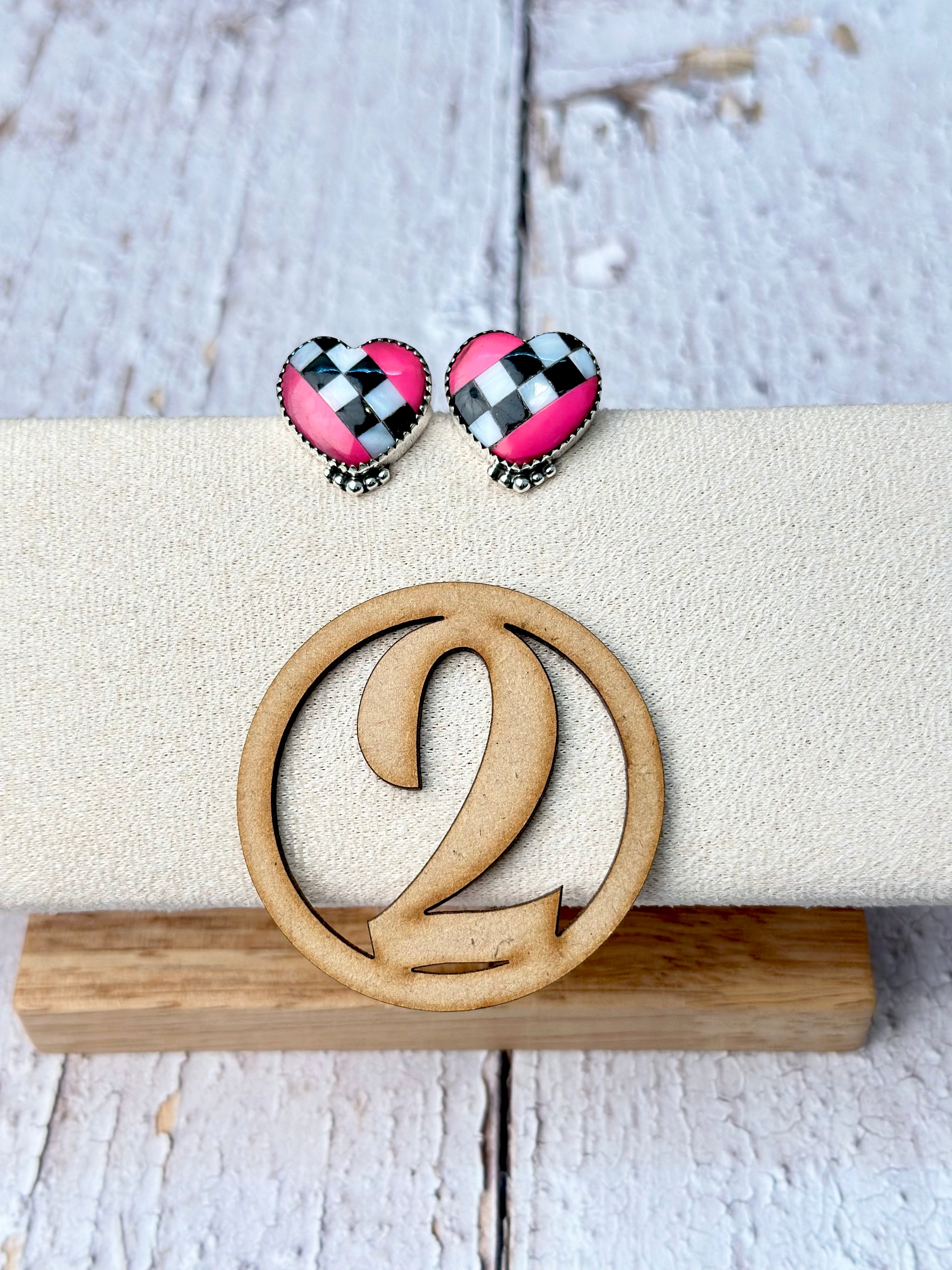 Kandy Hearts Stripe & Checkered Earrings-Earrings-Krush Kandy, Women's Online Fashion Boutique Located in Phoenix, Arizona (Scottsdale Area)