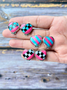 Kandy Hearts Stripe & Checkered Earrings-Earrings-Krush Kandy, Women's Online Fashion Boutique Located in Phoenix, Arizona (Scottsdale Area)