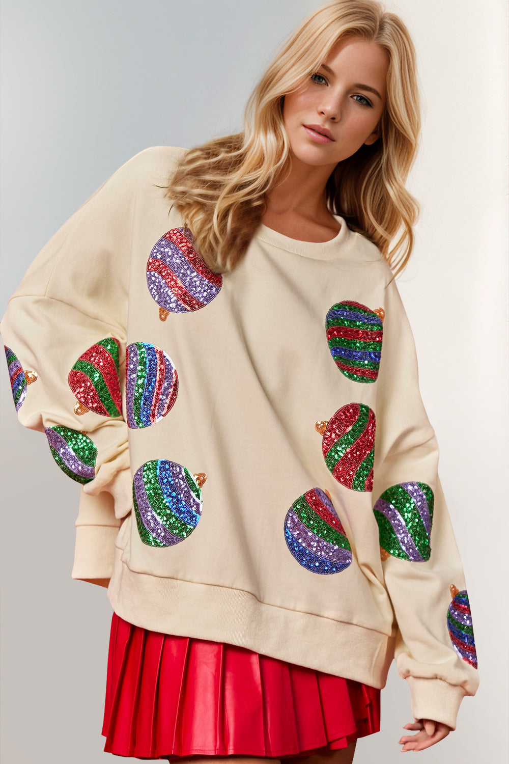 Christmas Element Sequin Round Neck Long Sleeve Sweatshirt-Sweatshirts-Krush Kandy, Women's Online Fashion Boutique Located in Phoenix, Arizona (Scottsdale Area)