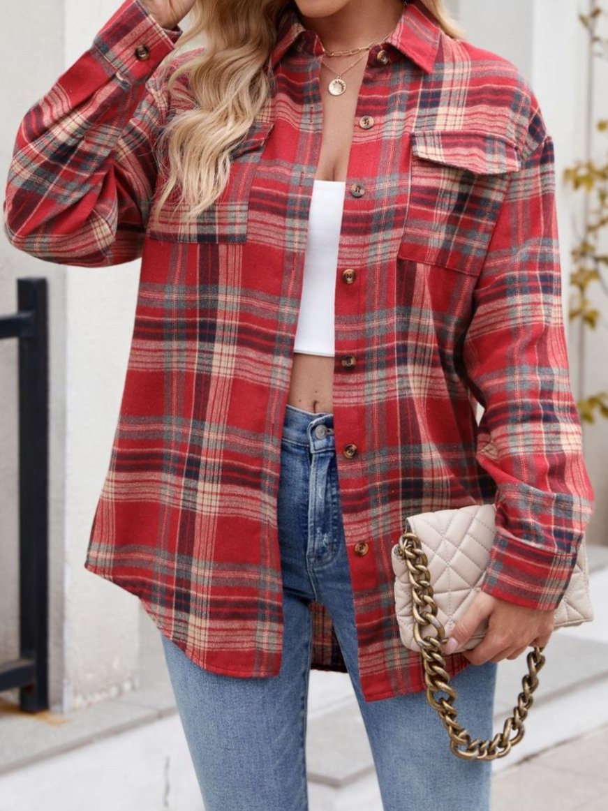 Mandy Plaid Button Up Long Sleeve Shirt-Long Sleeve Tops-Krush Kandy, Women's Online Fashion Boutique Located in Phoenix, Arizona (Scottsdale Area)