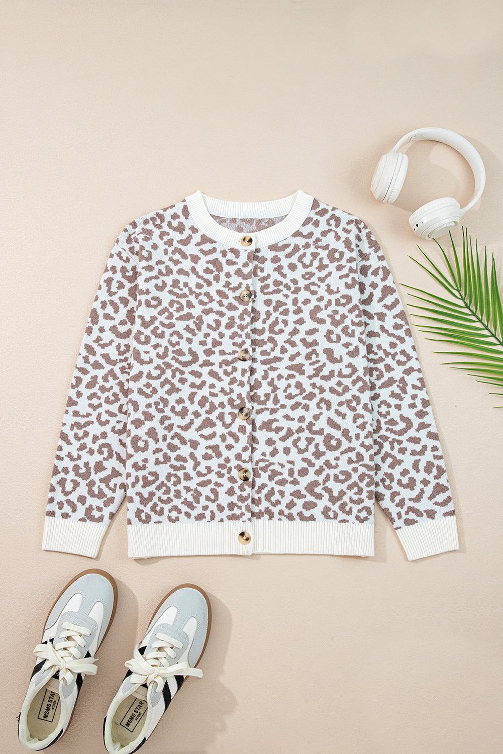 Cozy Khaki Leopard Button Cardigan-Sweaters-Krush Kandy, Women's Online Fashion Boutique Located in Phoenix, Arizona (Scottsdale Area)