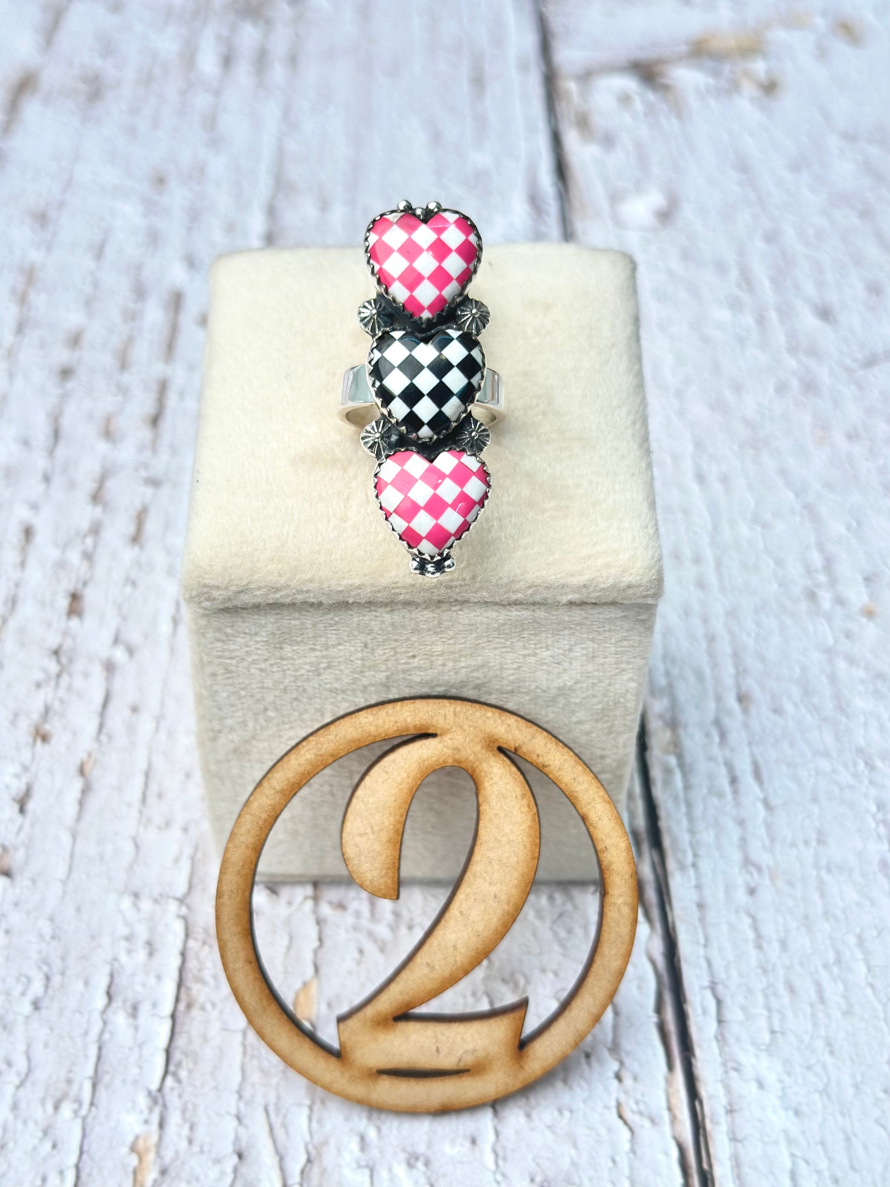 Harley's Checkered Heart Rings-Ring-Krush Kandy, Women's Online Fashion Boutique Located in Phoenix, Arizona (Scottsdale Area)