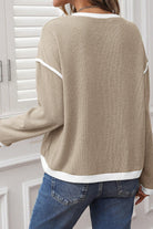 Taupe Contrast Trim Knit Top-Sweaters-Krush Kandy, Women's Online Fashion Boutique Located in Phoenix, Arizona (Scottsdale Area)