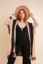 Multi-color Striped Pattern Ruana with Tassels-Kimonos-Krush Kandy, Women's Online Fashion Boutique Located in Phoenix, Arizona (Scottsdale Area)