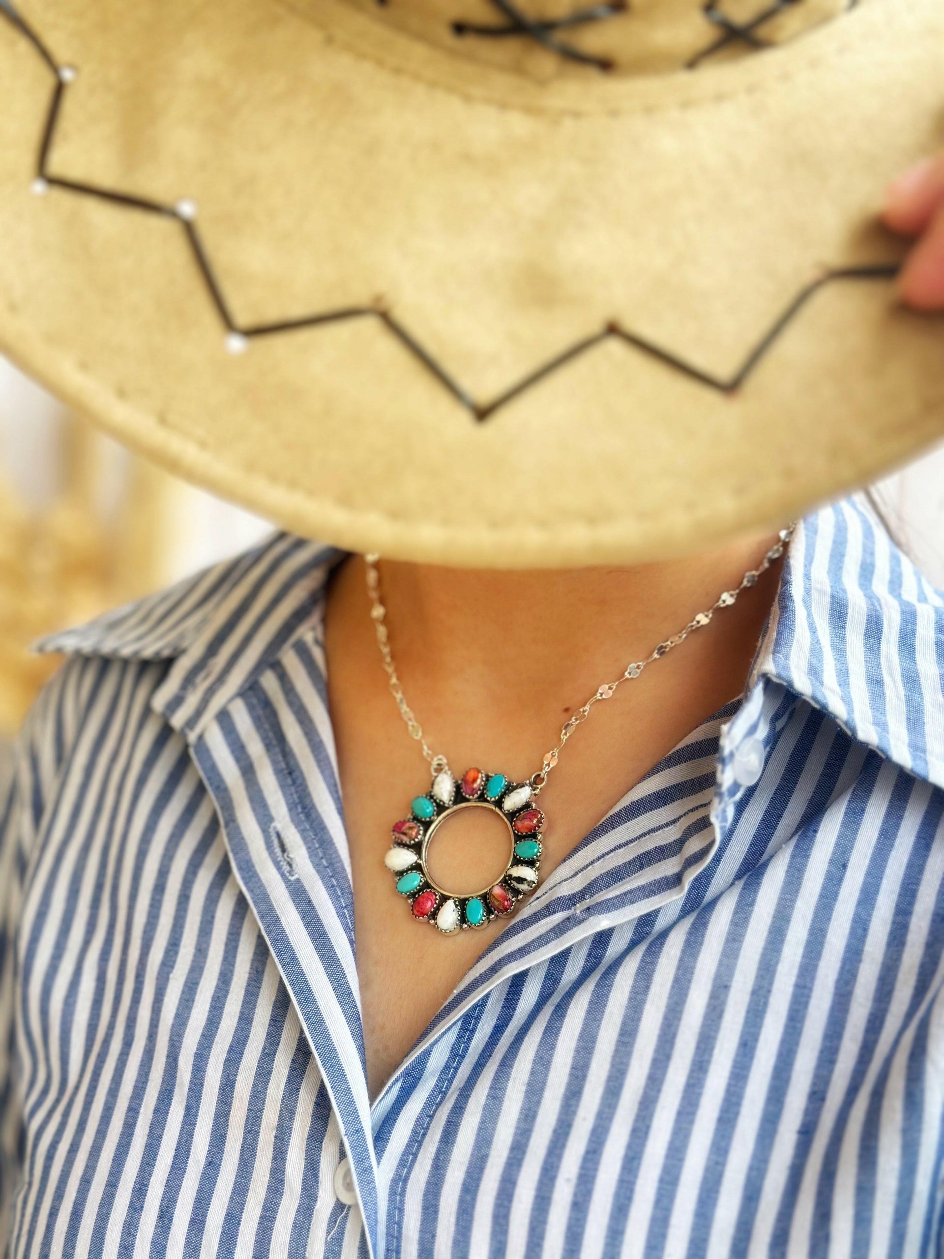 Canyon Dreams Halo Multistone Necklace-Necklaces-Krush Kandy, Women's Online Fashion Boutique Located in Phoenix, Arizona (Scottsdale Area)