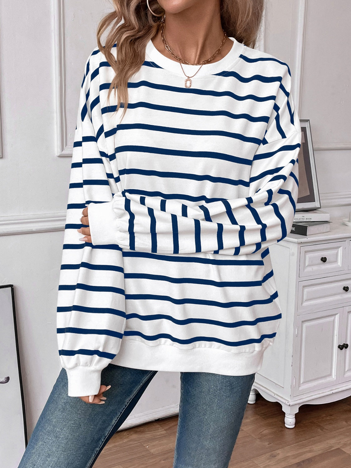 BFF Striped Round Neck Long Sleeve Sweatshirt-Sweaters-Krush Kandy, Women's Online Fashion Boutique Located in Phoenix, Arizona (Scottsdale Area)