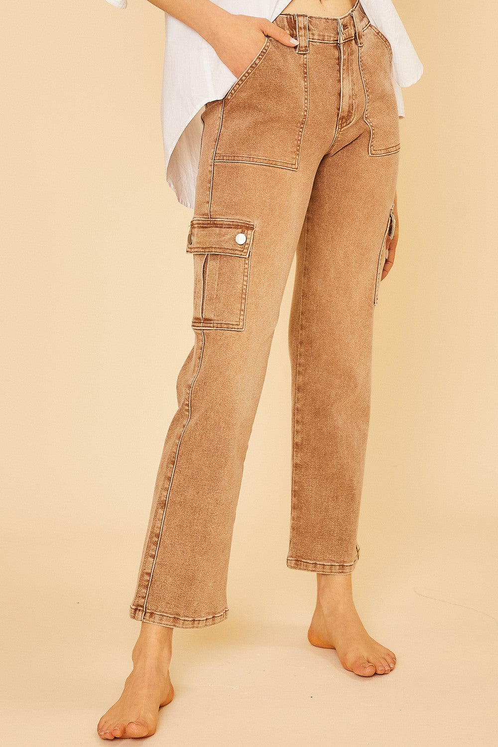 On Trend Comfort Stretch Cargo Denim Pants | S-XL-Jeans-Krush Kandy, Women's Online Fashion Boutique Located in Phoenix, Arizona (Scottsdale Area)