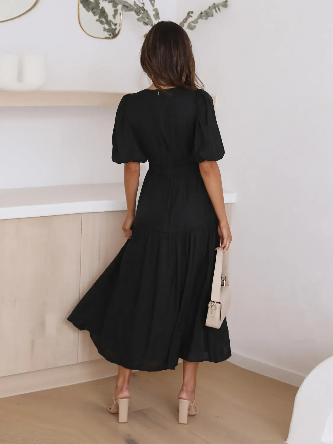 Tiered Surplice Half Sleeve Midi Dress-dress-Krush Kandy, Women's Online Fashion Boutique Located in Phoenix, Arizona (Scottsdale Area)
