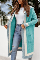 Pocketed Contrast Long Sleeve Hooded Cardigan-Krush Kandy, Women's Online Fashion Boutique Located in Phoenix, Arizona (Scottsdale Area)