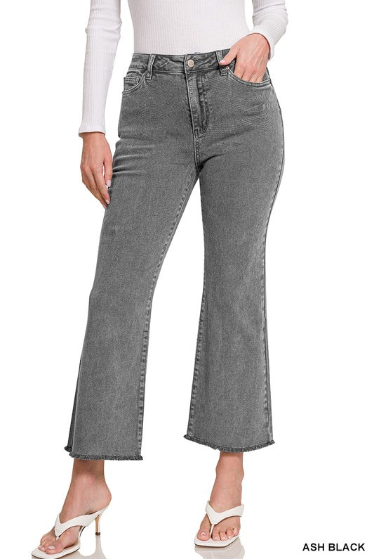 Acid Washed High Waist Frayed Hem Bootcut Pants | S-XL, 7 Colors-Jeans-Krush Kandy, Women's Online Fashion Boutique Located in Phoenix, Arizona (Scottsdale Area)