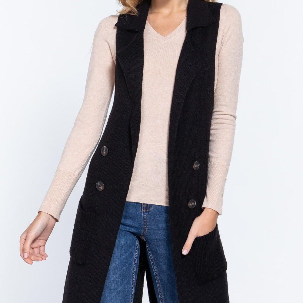 Long Sleeveless Notched Collar Sweater Vest-Vests-Krush Kandy, Women's Online Fashion Boutique Located in Phoenix, Arizona (Scottsdale Area)