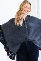 Washed Button Up Oversized Blouse with Sequin Ruffle Sleeves-Tops-Krush Kandy, Women's Online Fashion Boutique Located in Phoenix, Arizona (Scottsdale Area)