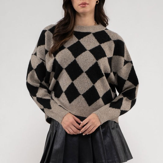 HARLEQUIN CREW KNIT SWEATER-Sweaters-Krush Kandy, Women's Online Fashion Boutique Located in Phoenix, Arizona (Scottsdale Area)